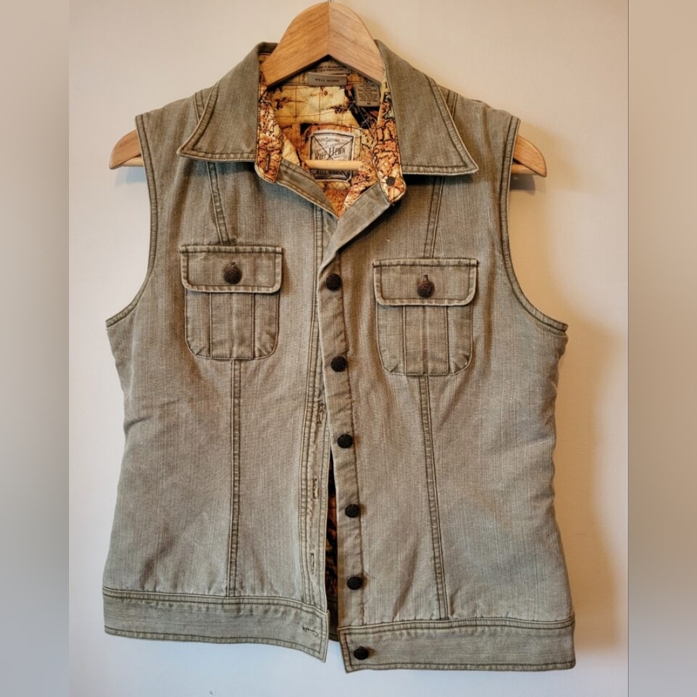 RUFF HEWN Green Slightly Quilted Denim Vest